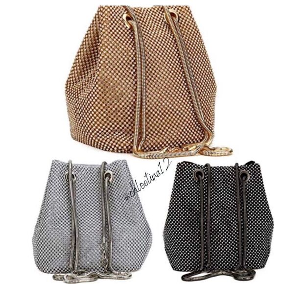 NEW Evening Bag Sparkly Rhinestone Bucket Purse - Picture 1 of 10
